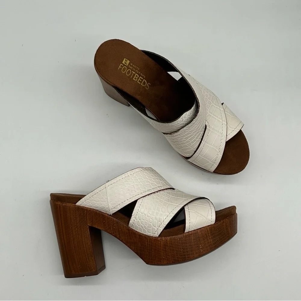WHITE MOUNTAIN women’s Alive Platform wooden block Slide Sandal in white size 7